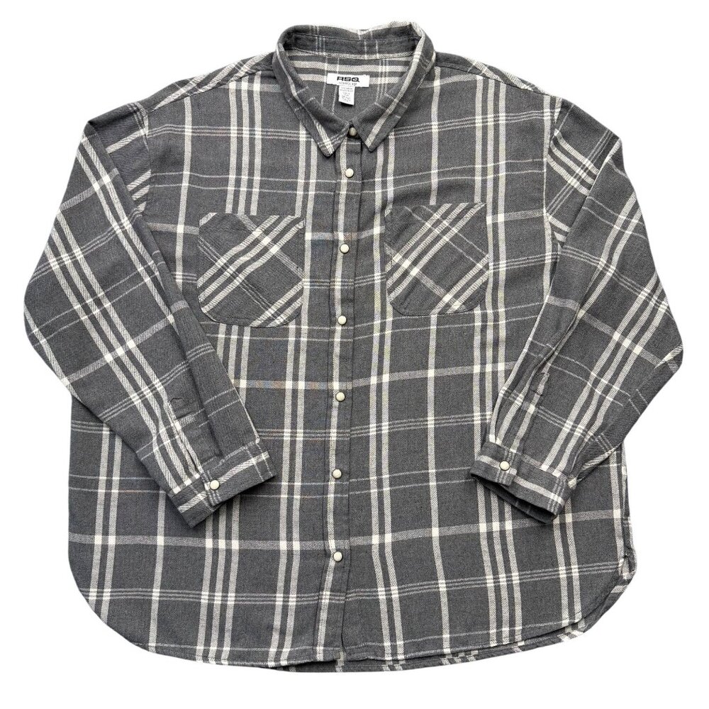 RSQ Pearl‎ Snap Plaid Flannel Shirt Mens XXL Workwear Streetwear Country Western